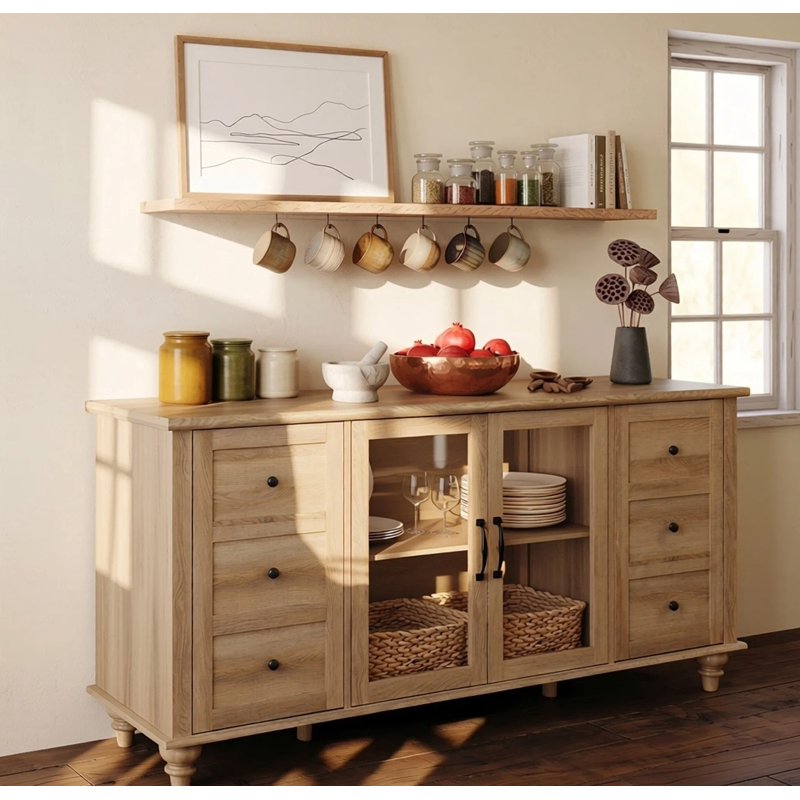 Farmhouse Buffet Cabinet with Glass Door - Versatile Storage Sideboard