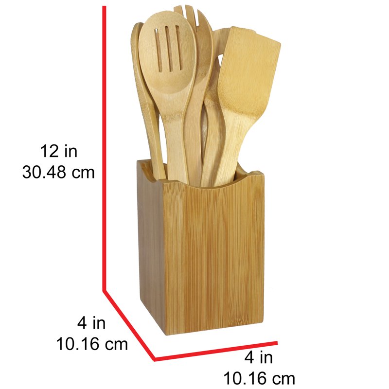 7-Piece Traditional Bamboo Cooking Utensil Set - Brown