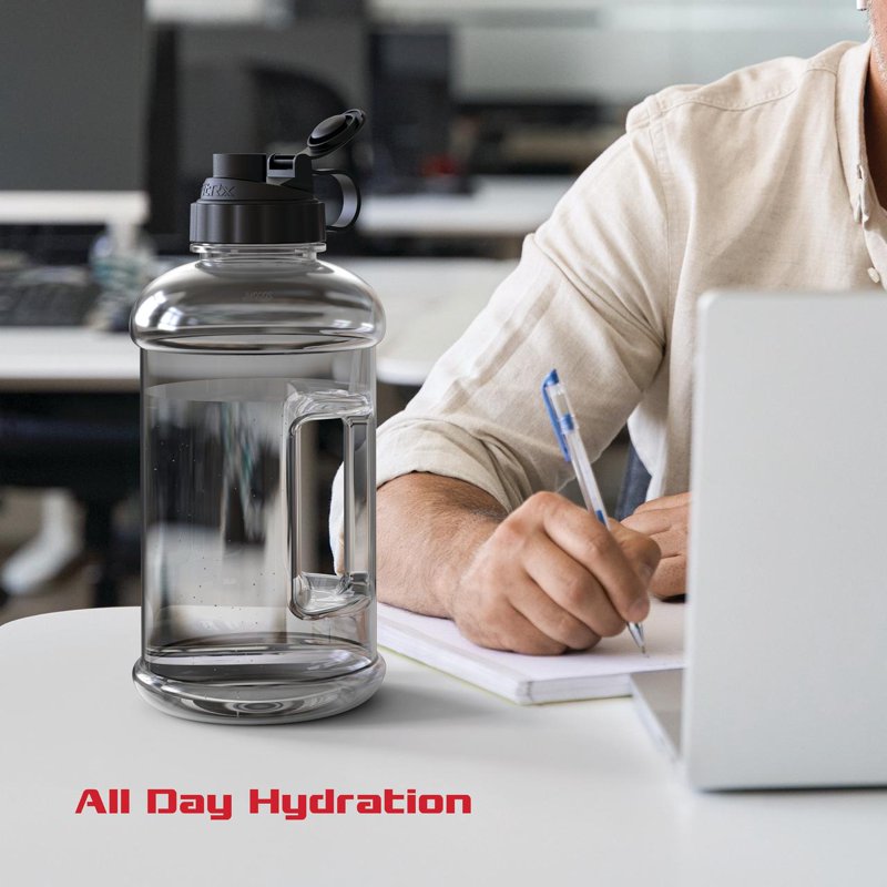 Half Gallon Water Bottle with Neoprene Sleeve & Storage Pocket - 68oz