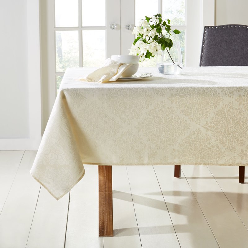 Rectangular Damask Tablecloth - Stain Resistant, 60"x84" Cream