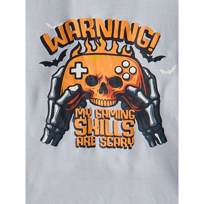 Wonder Nation Boys Short Sleeve Graphic Tee and Wide Leg Pants Sleep Set - Silver Lining Halloween Controller, Size 10-12