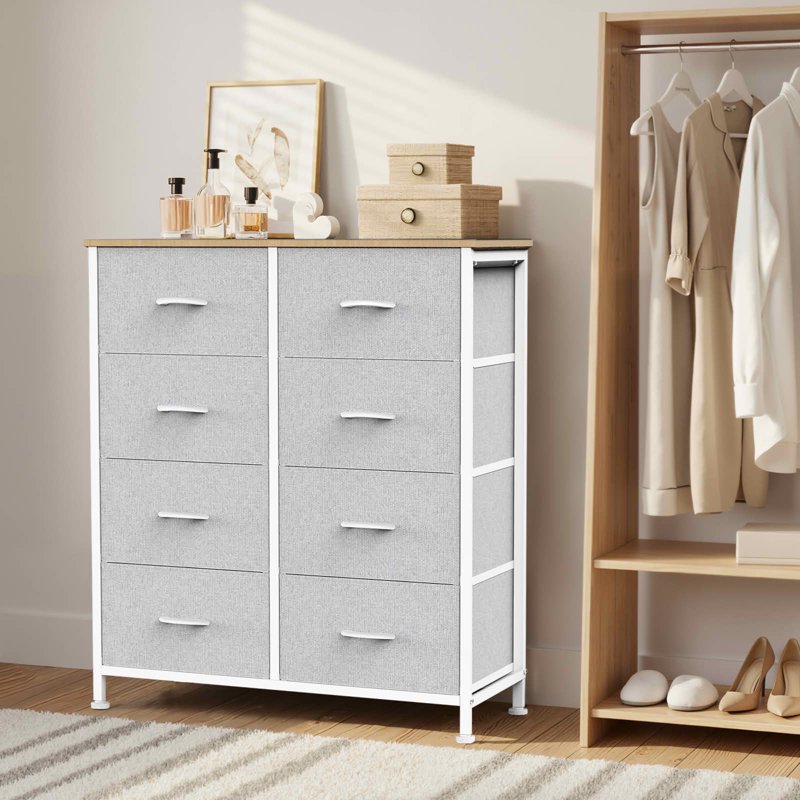 Tall Fabric Storage Dresser Tower - 8 Drawer Light Gray Organizer