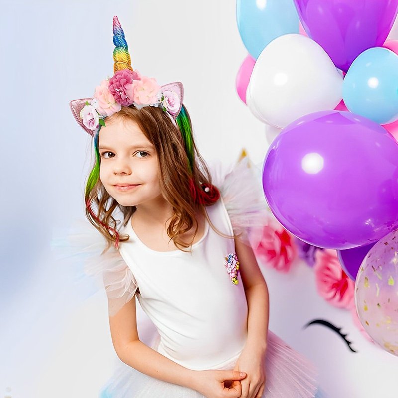 Unicorn Headband with Curly Hair Piece for Girls - Rainbow Party Hair Accessories - Variation of THIS listing