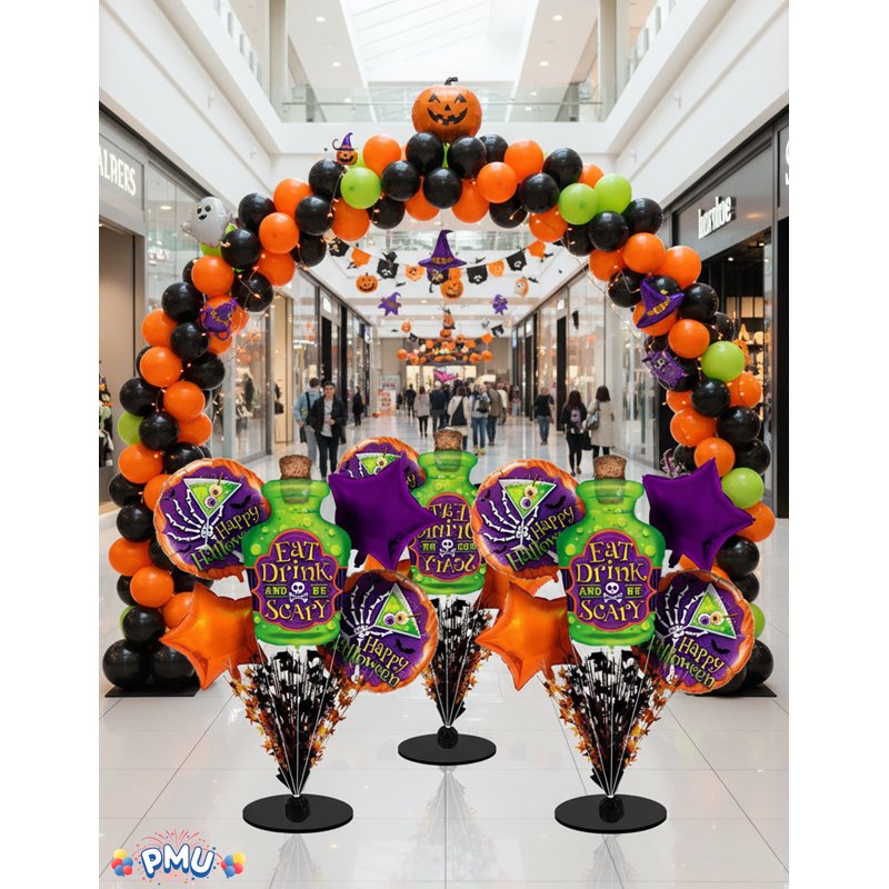 PMU Halloween Balloon Bouquet - Eat Drink And Be Scary Mylar Balloon Set, 5 Pieces Halloween Party Decoration