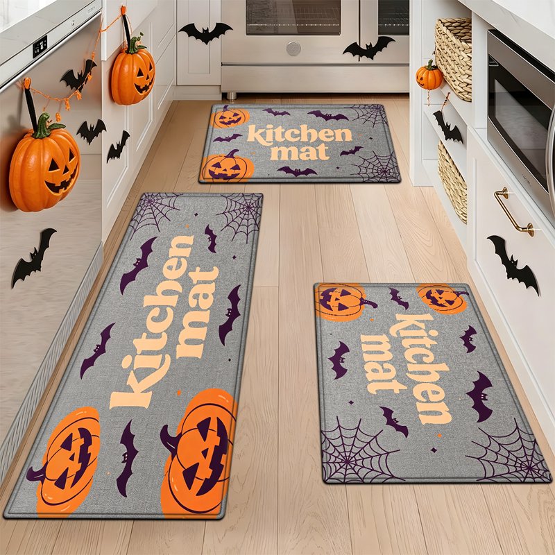Halloween Pumpkin Lanterns 2Pcs Flannel Mat Set - Non-Slip Home Entryway Bathroom Decor