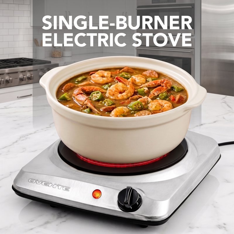 Countertop Infrared Single Burner - 1000W Electric Hot Plate with 7-Inch Glass
