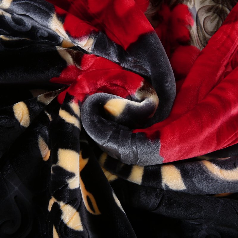 Heavy Thick Fleece Blanket King Size - Black & Burgundy Floral Printed Winter Throw - 85x95, 9lbs, Soft Raschel Plush Bed Cover with Floral Design