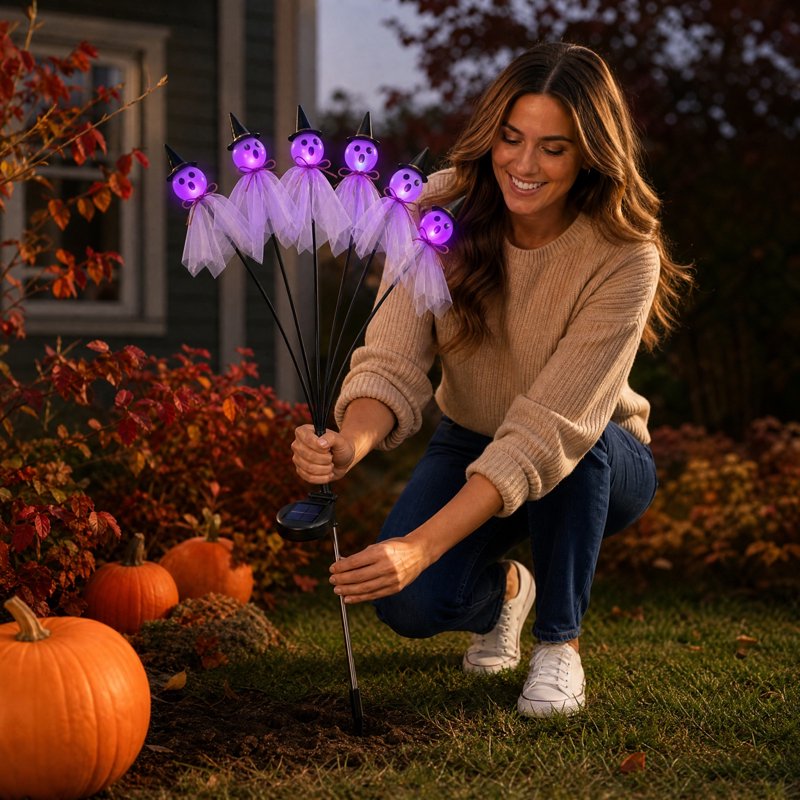 Solar Ghost Branch Yard Stake Lights - Purple LED Halloween Outdoor Decor - Variation 1#I