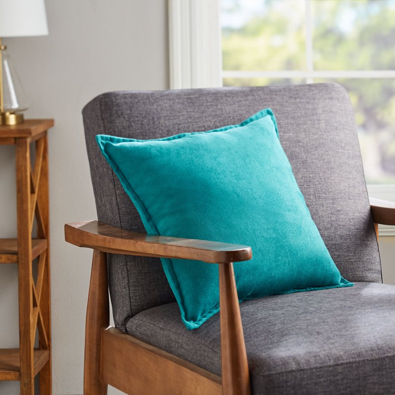 Peacock Faux Suede Decorative Square Throw Pillow with Flange 18x18