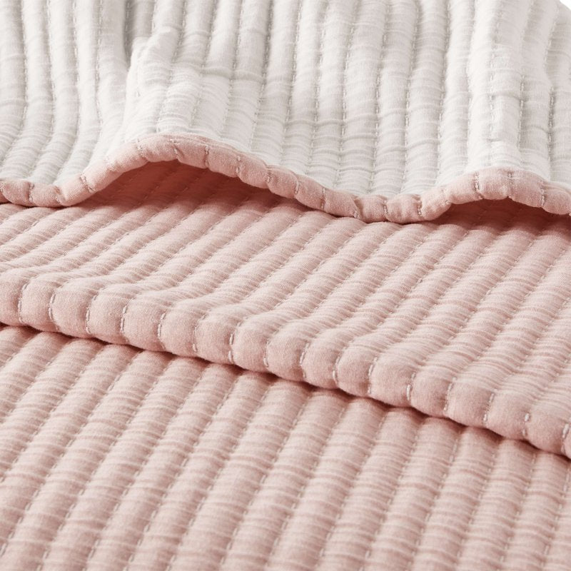 King Reversible Cotton Quilt - Blush Pink, 86x90 Inch, Lightweight Comfort