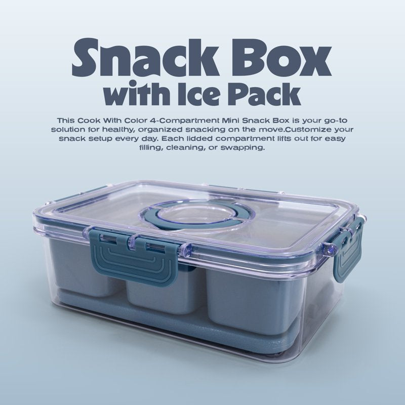 3-Compartment Snack Box with Ice Pack - Dark Blue