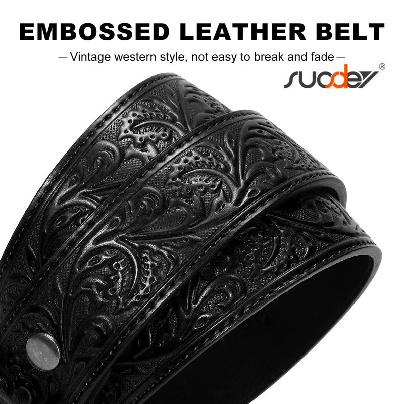 A-Black Slivery Horse Buckle Western Leather Belt for Men & Women 35-38 Inch Waist