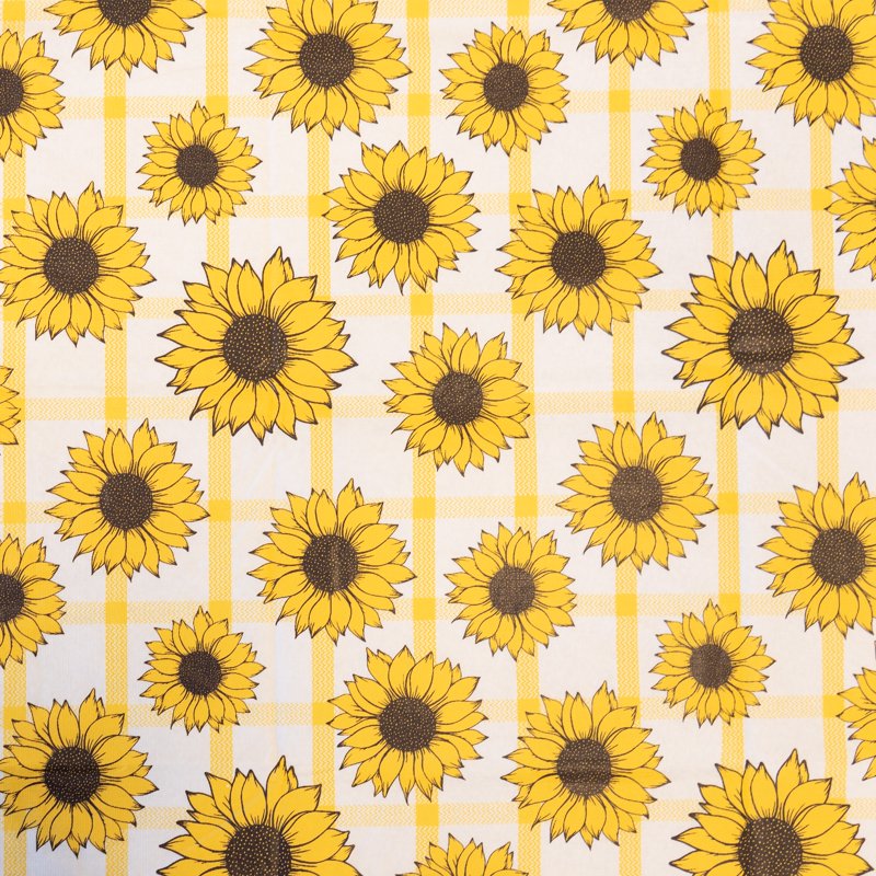 Rectangular Elastic Fitted Waterproof Vinyl Table Cover - Sunflower Check, 6 ft