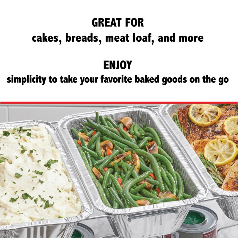 1/3 Steam Table Pans - Aluminum Disposable Catering Pans, 6 Count - 12.63 in x 6.5 in