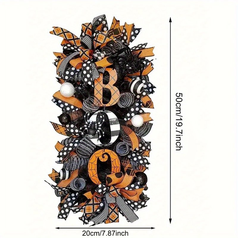 Halloween Boo Wreath for Front Door Wall Decor - Spooky Swag
