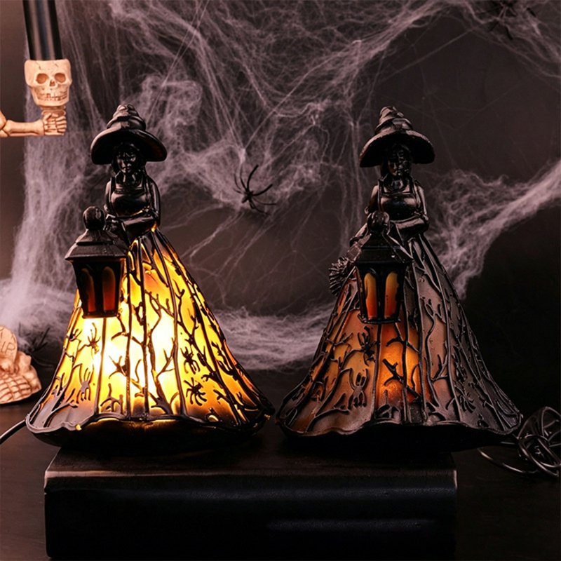 Halloween Witch Lamp - Stained Glass Gothic Witch Hat LED Night Light - Spooky Tabletop Decor - Halloween Party Gift - Variation of J-B