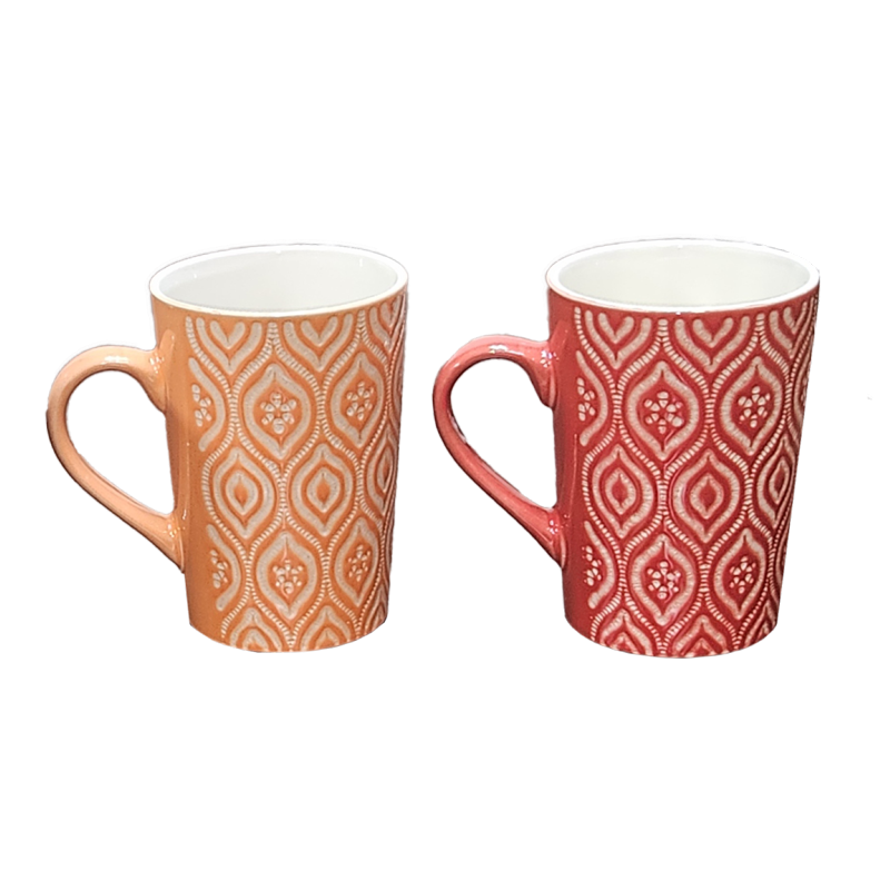 16oz Multi-Color Ceramic Coffee Mug Set - Ikat Design, 4 Pieces