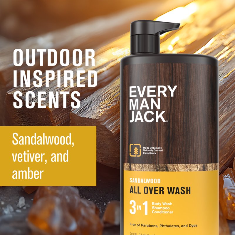 Men's 3-in-1 Body Wash, Shampoo & Conditioner - Sandalwood Scent