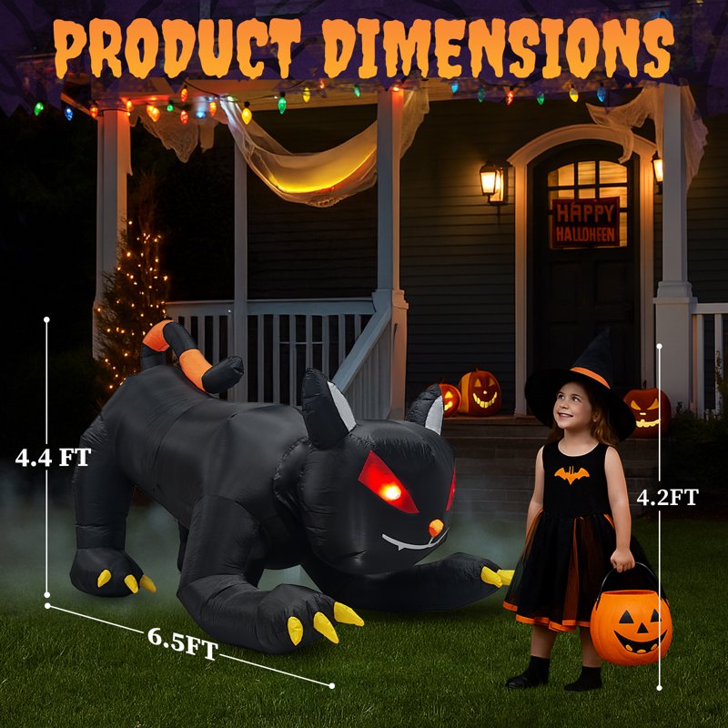 6.5Ft Black Cat Inflatable Halloween Yard Decor with LED Lights - Spooky & Fun