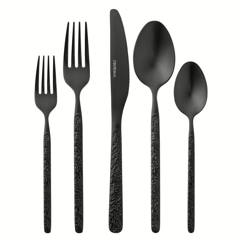 20-Piece Black Stainless Steel Flatware Set - 4 Pack
