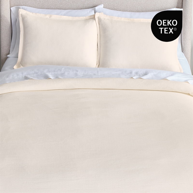 Full/Queen Crinkled Gauze Comforter Set - All-Season, 3-Piece, Cream - Variation of THIS listing
