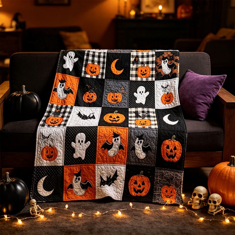 Halloween Fleece Throw Blanket 70x100cm Black Ghost Pumpkin Cozy Flannel