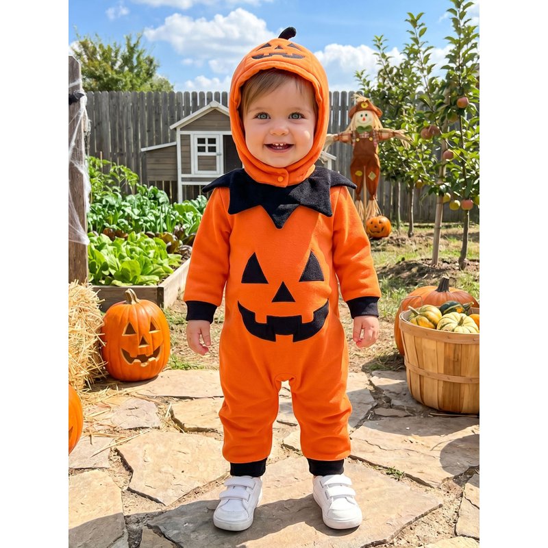 Toddler Baby Pumpkin Costume Set - Orange 18-24 Months Halloween Romper Hat Collar