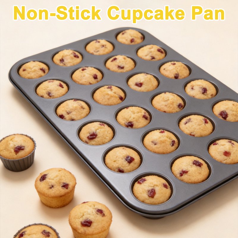 24-Cup Non-Stick Mini Muffin Pan - Carbon Steel Baking Tray