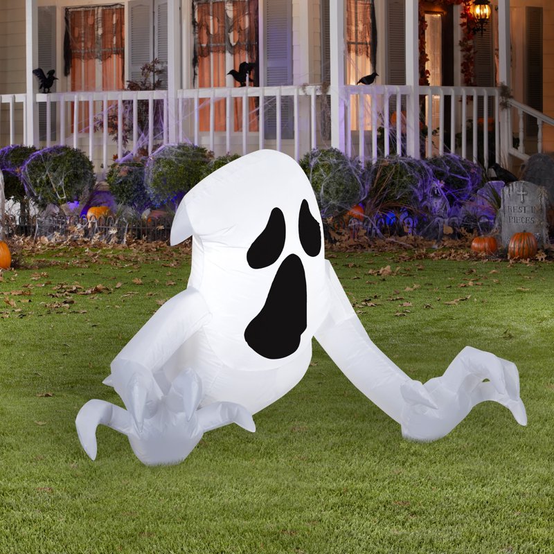 Halloween Ghost Crawler Airblown Yard Inflatable - 4' Spooky Creeping Ghost Decoration