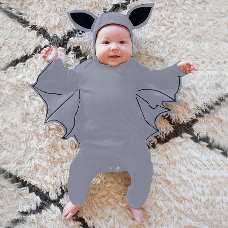 Baby Bat Halloween Romper & Hat Set - Toddler Long Sleeve Jumpsuit for 18-24 Months - Grey Z20-20
