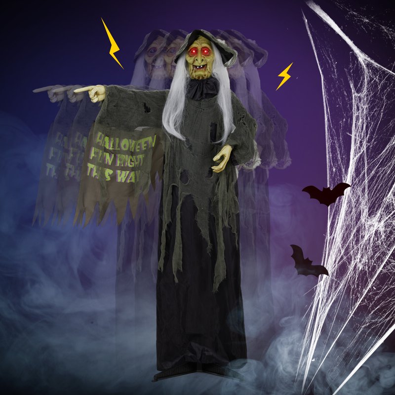 6 Ft Life Size Witch Halloween Decoration - Animated Sound & Motion Activated Outdoor Display