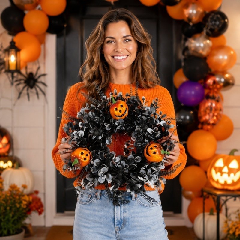 Halloween Door Wreath N-9 - Front Door & Holiday Wall Decor - Fall & Party Season