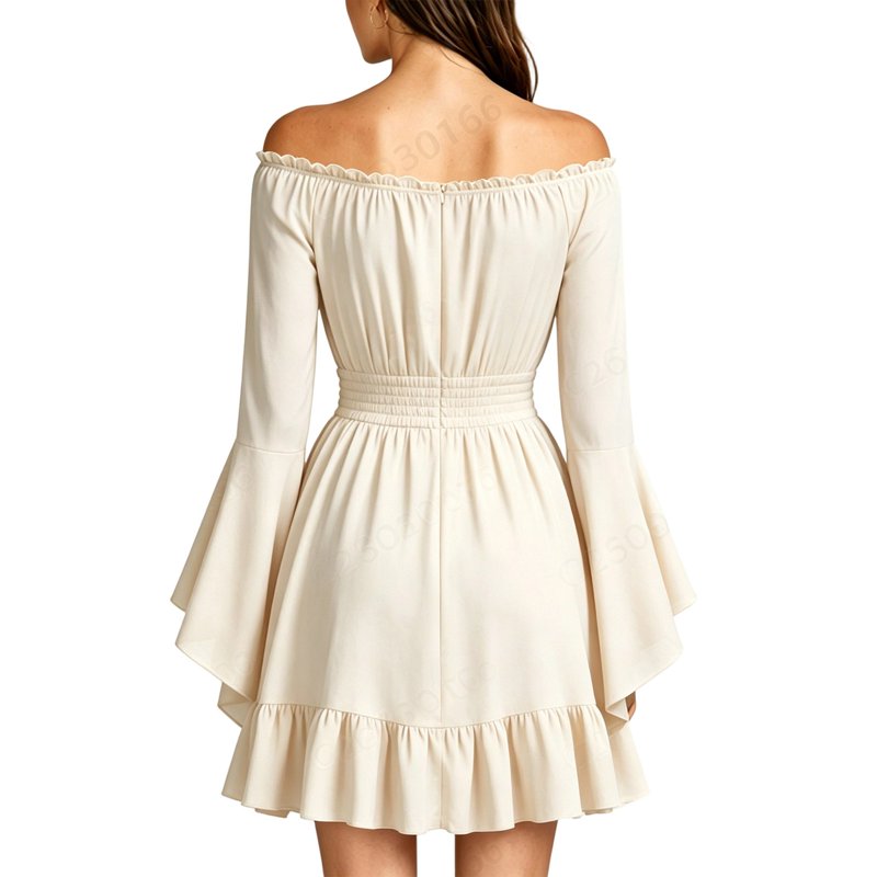 Beige Women's Gothic Pirate Off Shoulder Mini Dress XL Halloween Costume