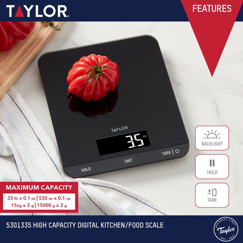 Digital Kitchen Scale - High Capacity 33 LB Glass Platform