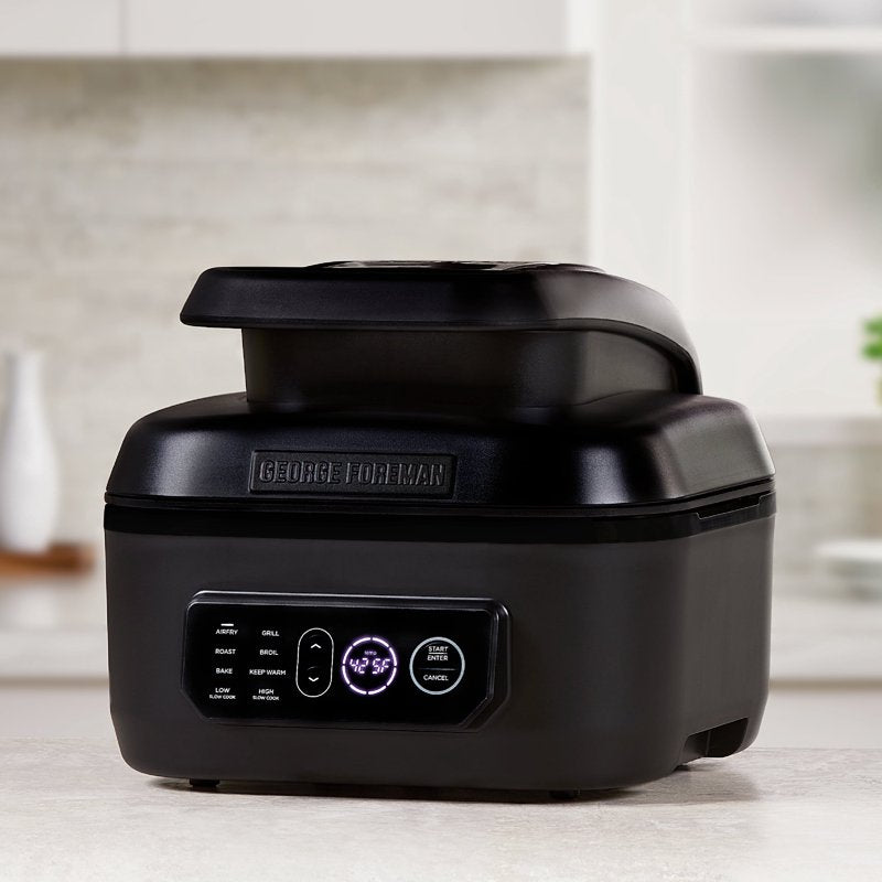 7-in-1 Indoor Electric Grill and Air Fryer, 6 Qt Family Size, Black