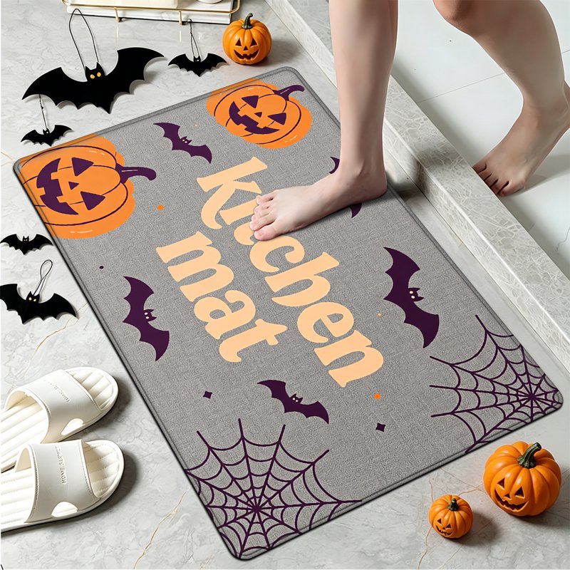 Halloween Pumpkin Lanterns 2Pcs Flannel Mat Set - Non-Slip Home Entryway Bathroom Decor