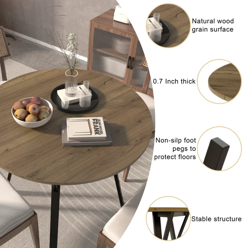 Round Dining Table for 4 - 35.4" Kitchen Table with MDF Top & Metal Legs