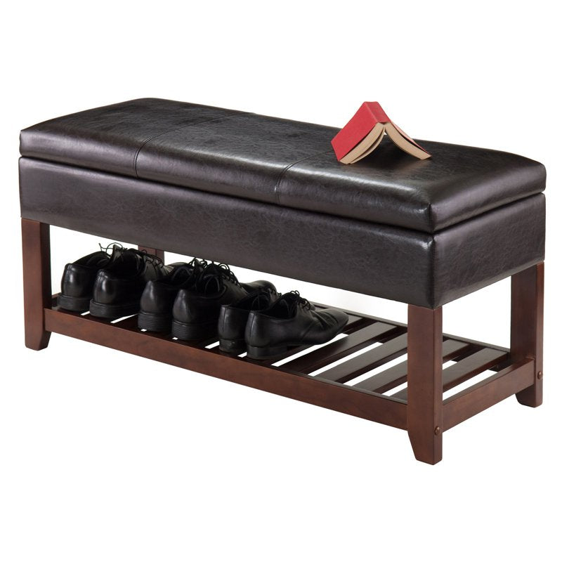 Monza Storage Chest Bench - Faux Leather & Walnut Finish