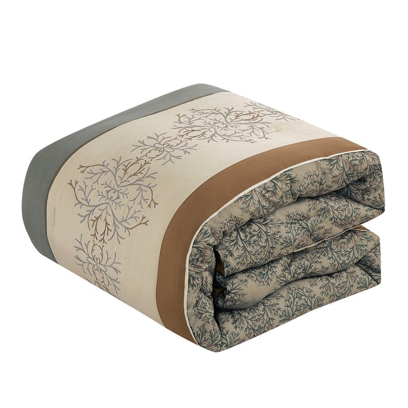 Queen Luxury Comforter Set with Embroidered Pattern - 7 Pieces