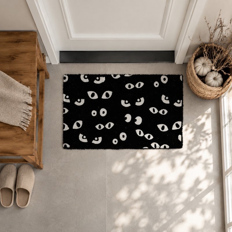 Halloween Doormat 19.7x31.4IN Witch Eye Entryway Rug - Black & Orange, Non-Slip, Indoor/Outdoor - Variation A