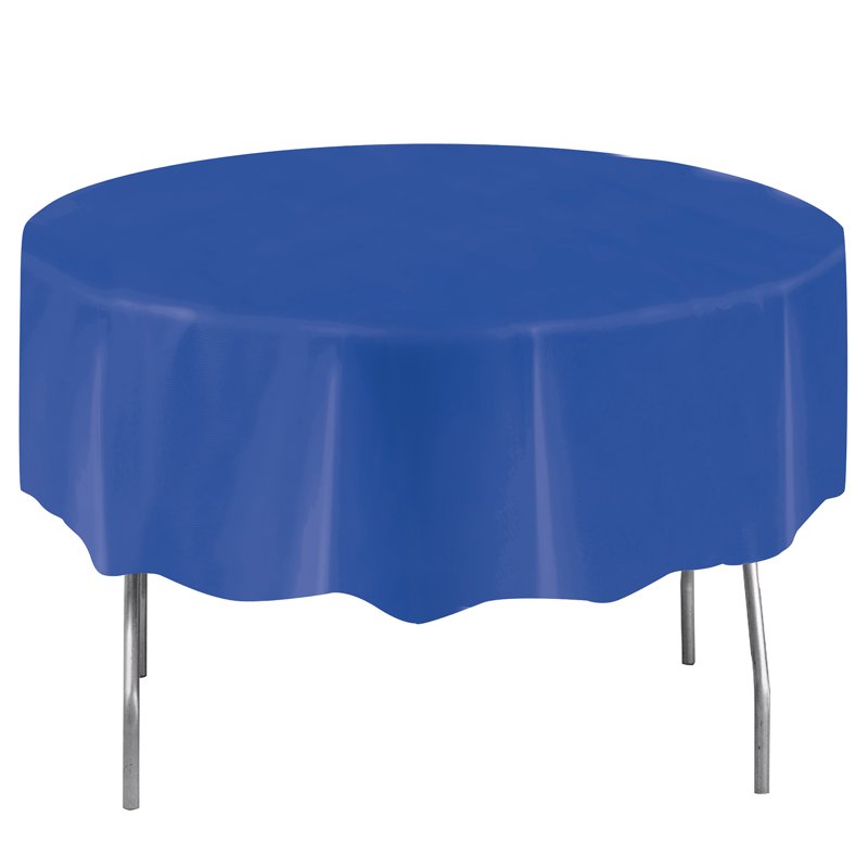 84-Inch Blue Round Plastic Table Cover - 6 Pack