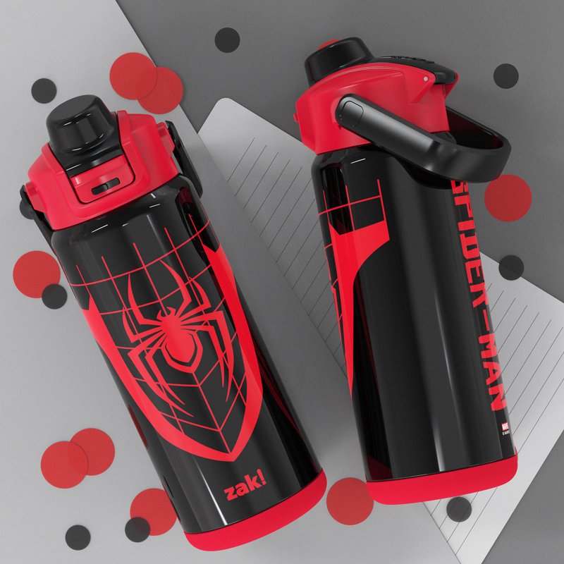 20oz Spiderman Kids Straw Water Bottle - Black Stainless Steel