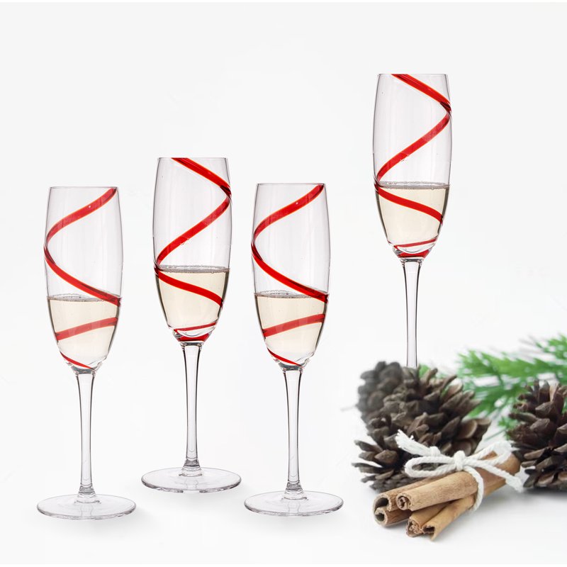 Classic Red Swirl Champagne Flutes - 4 Pack Set