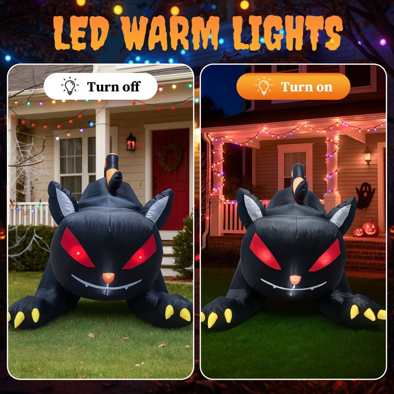 6.5Ft Black Cat Inflatable Halloween Yard Decor with LED Lights - Spooky & Fun