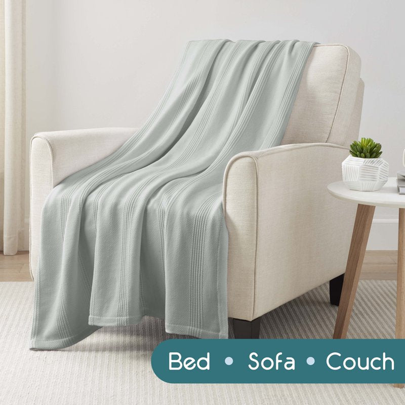 King Size Cotton Knit Blanket - All-Season Breathable Bed Cover - Gray - Vellux