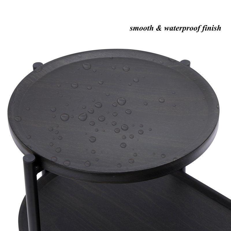 2-Tier Round End Table with Storage Trays - Modern Design