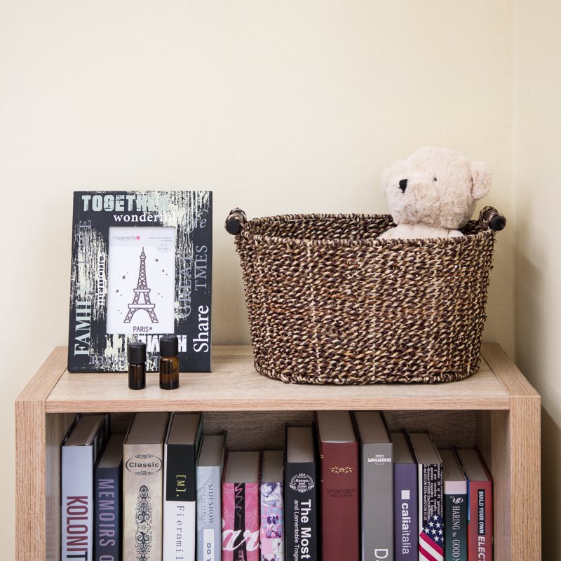 Single Oval Seagrass Storage Basket with Wooden Handles - Brown, 8.31x10x14.31 in