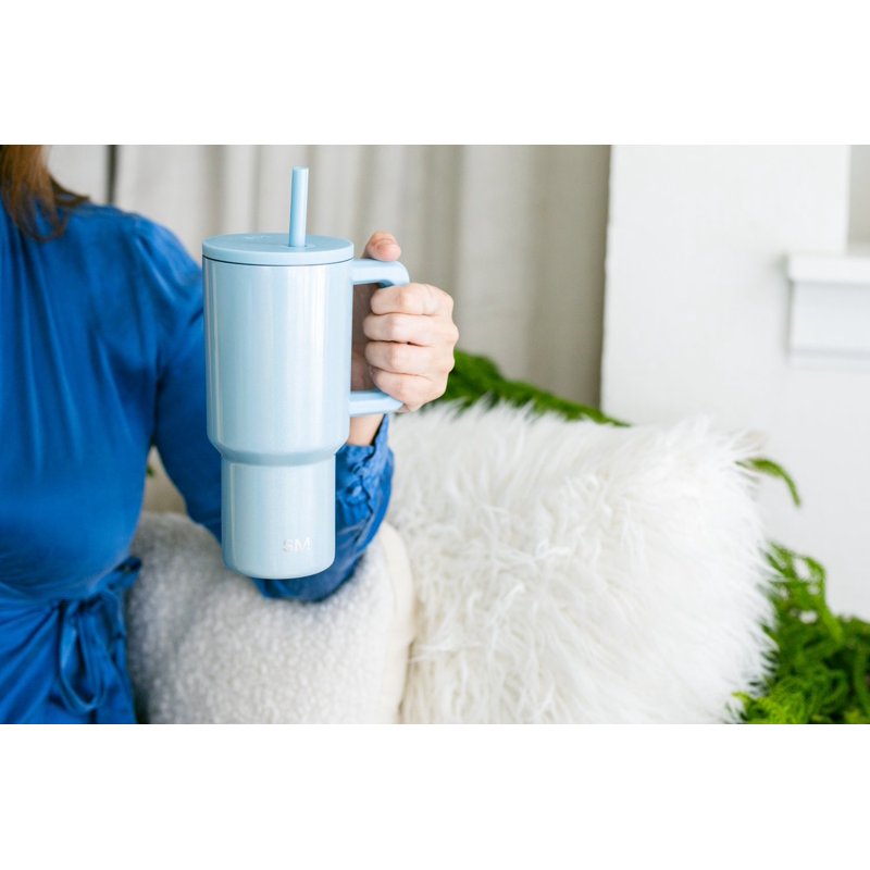 30 Oz Insulated Stainless Steel Tumbler with Straw Lid - Blue Sparkle