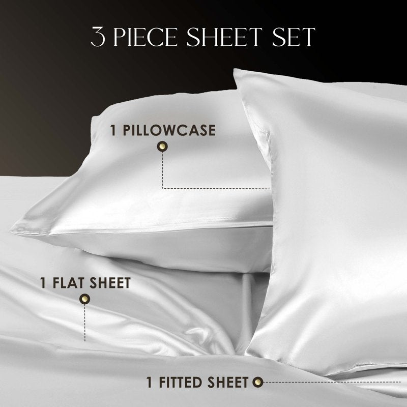 Twin Satin Sheet Set - Silky Smooth Bed Linens with Pearl Variation