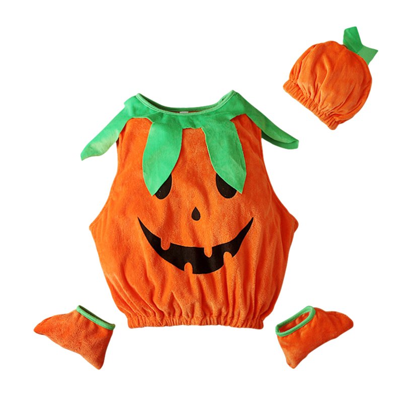 Kids Glow-in-The-Dark Pumpkin Costume Set - Unisex 3-Piece Dress-Up for 6-7 Years - Orange, Fancy Dress